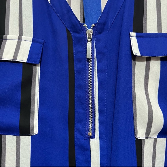 Cato Blue and White 3/4 Sleeve Buttoned Blouse - Picture 5 of 9